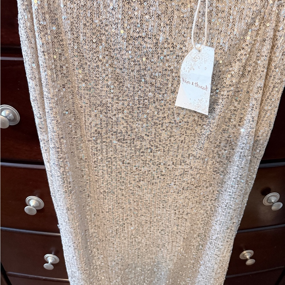 Hem & Thread Sparkling Silver Sequin Skirt - image 2